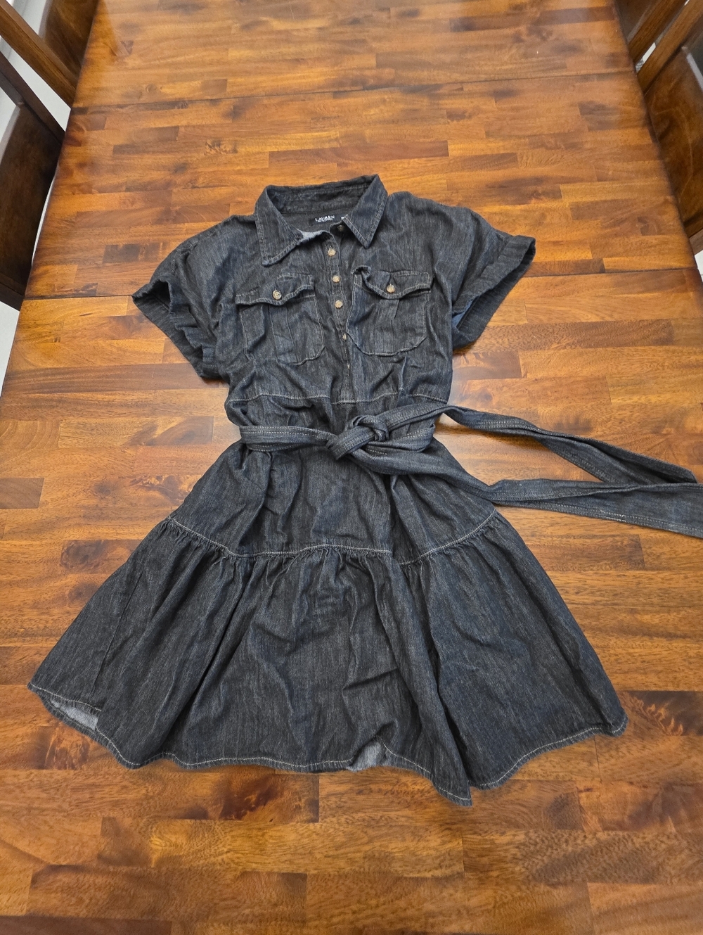 Lauren Ralph Lauren Black Denim Shirt Dress with Tie Waist Size 18w Sku 61